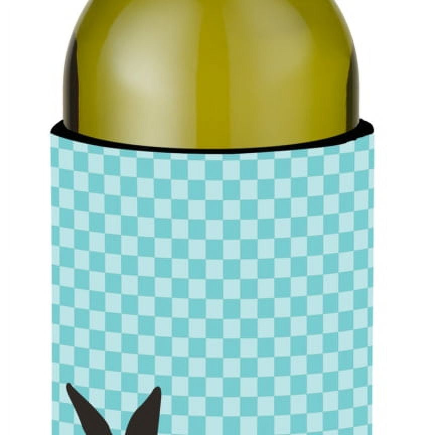 Picture of Carolines Treasures BB8141LITERK California White Rabbit Blue Check Wine Bottle Beverge Insulator Hugger