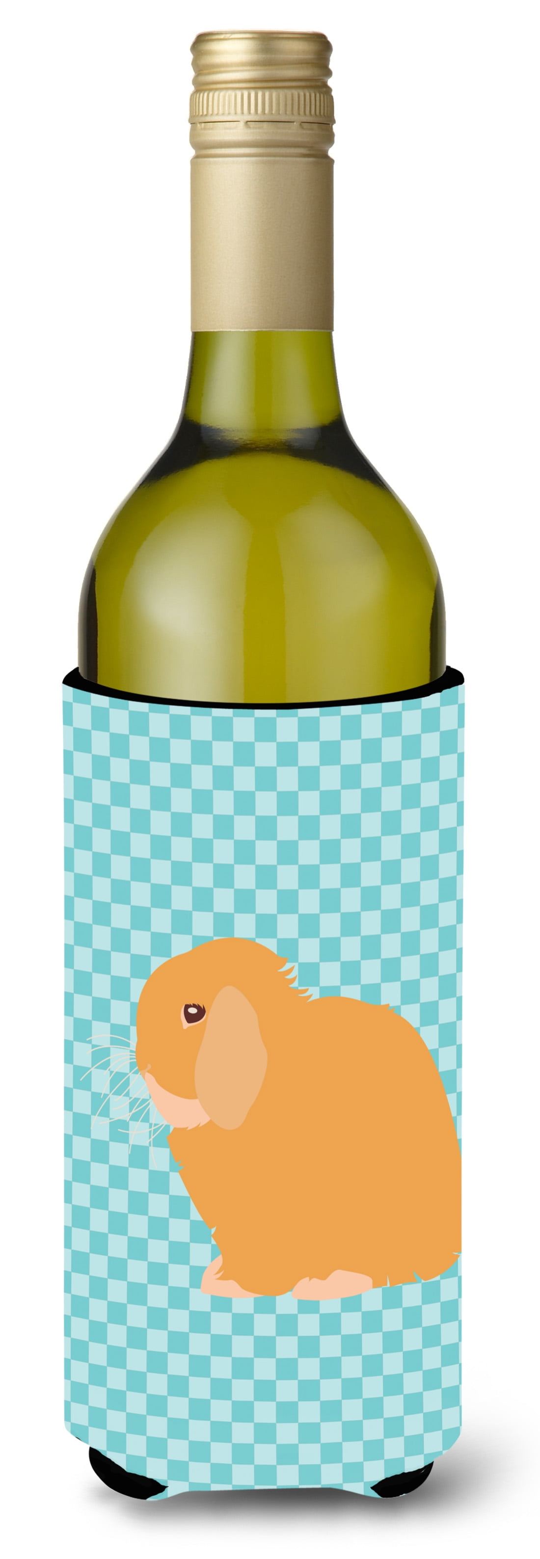 Picture of Carolines Treasures BB8142LITERK Holland Lop Rabbit Blue Check Wine Bottle Beverge Insulator Hugger