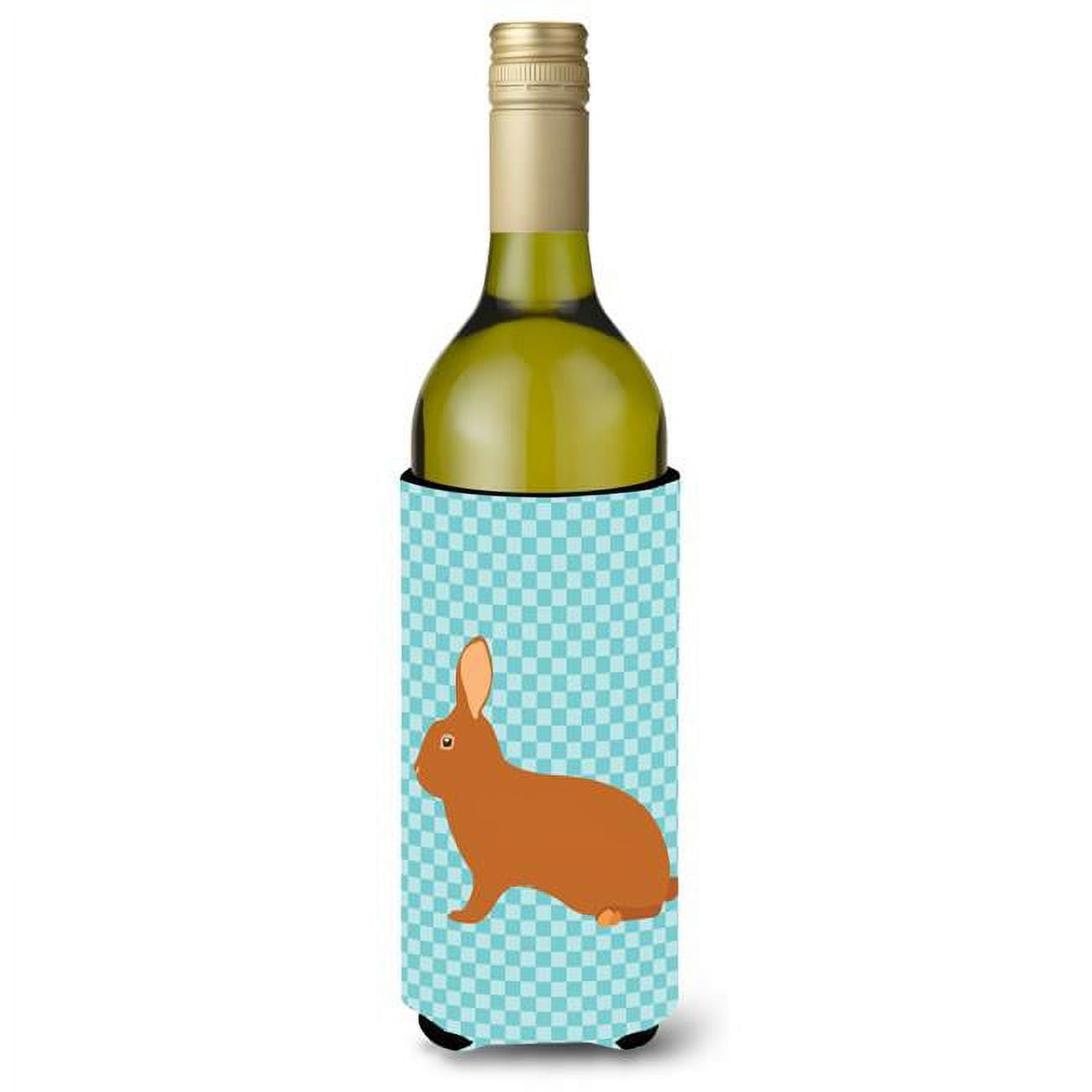 Picture of Carolines Treasures BB8143LITERK Rex Rabbit Blue Check Wine Bottle Beverge Insulator Hugger