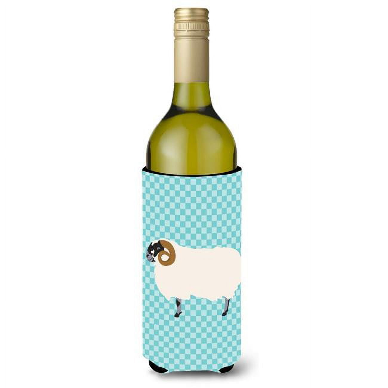 Picture of Carolines Treasures BB8147LITERK Scottish Blackface Sheep Blue Check Wine Bottle Beverge Insulator Hugger
