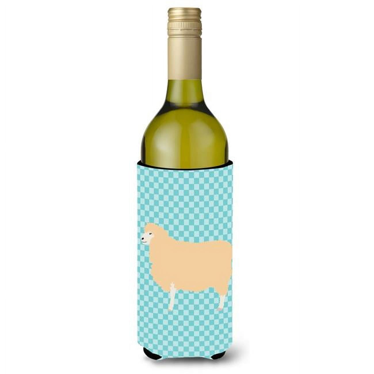 Picture of Carolines Treasures BB8148LITERK English Leicester Longwool Sheep Blue Check Wine Bottle Beverge Insulator Hugger