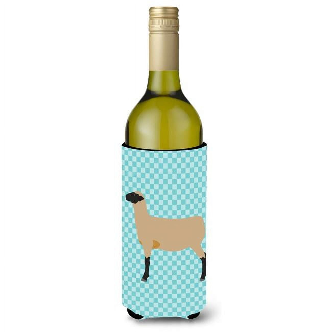 Picture of Carolines Treasures BB8150LITERK Hampshire Down Sheep Blue Check Wine Bottle Beverge Insulator Hugger