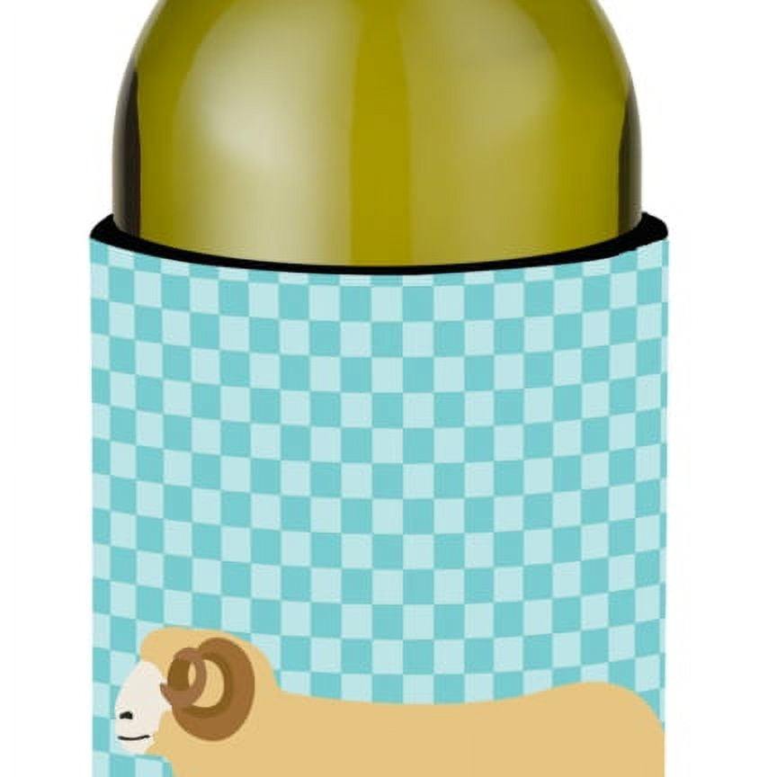 Picture of Carolines Treasures BB8154LITERK Horned Dorset Sheep Blue Check Wine Bottle Beverge Insulator Hugger