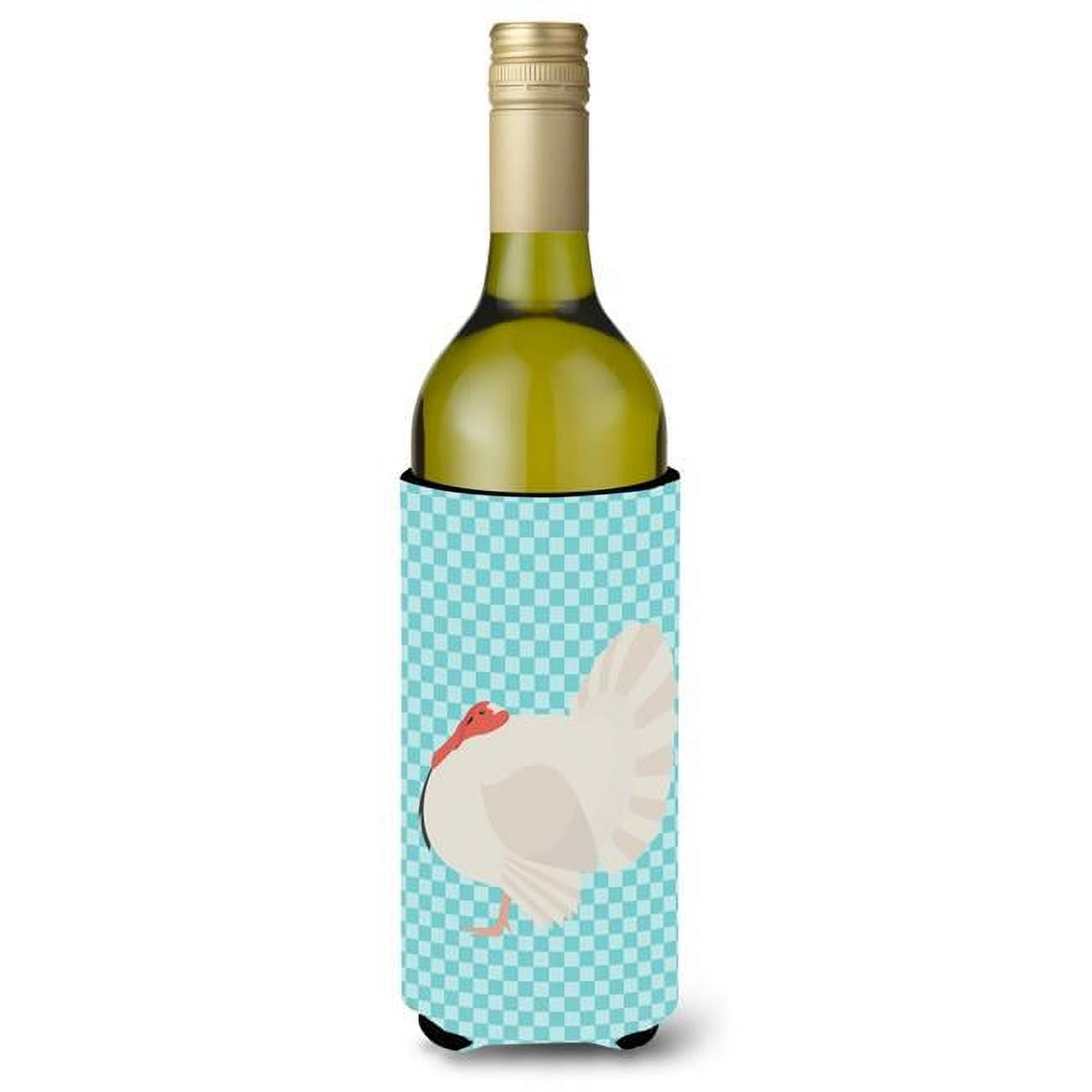 Picture of Carolines Treasures BB8157LITERK White Holland Turkey Blue Check Wine Bottle Beverge Insulator Hugger