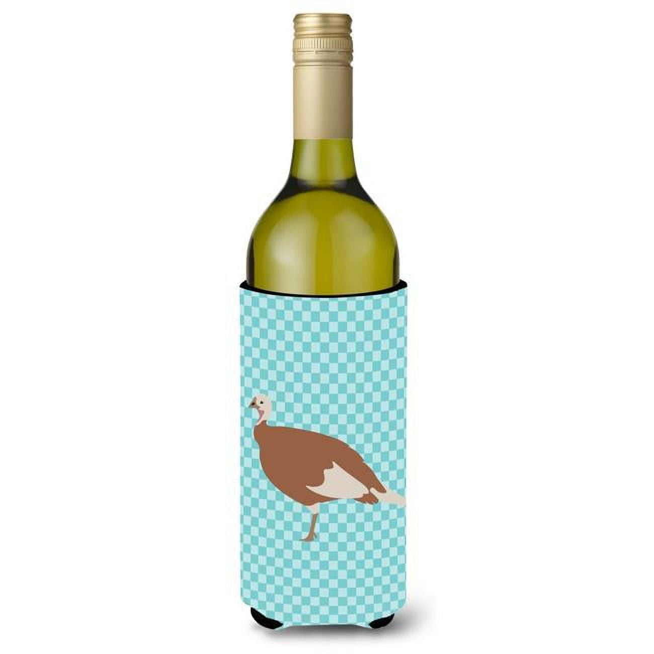 Picture of Carolines Treasures BB8158LITERK Jersey Buff Turkey Hen Blue Check Wine Bottle Beverge Insulator Hugger