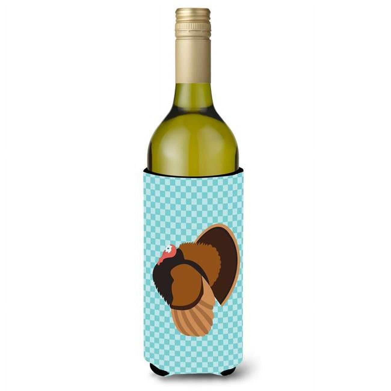 Picture of Carolines Treasures BB8160LITERK Bronze Turkey Blue Check Wine Bottle Beverge Insulator Hugger