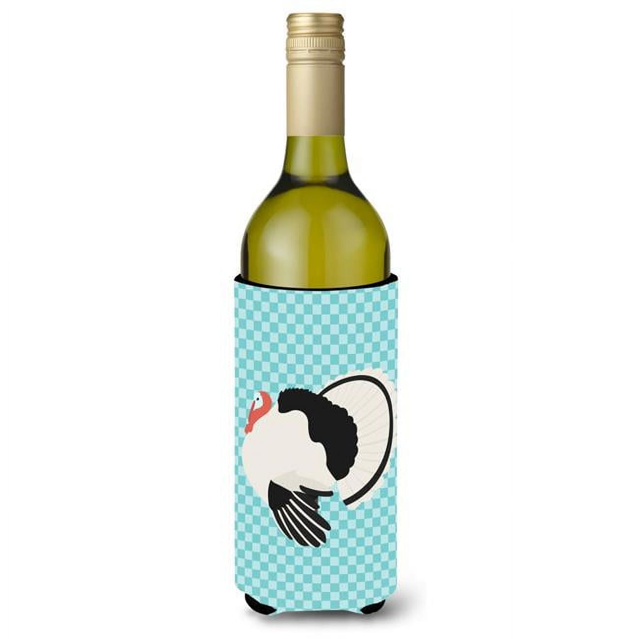 Picture of Carolines Treasures BB8162LITERK Royal Palm Turkey Blue Check Wine Bottle Beverge Insulator Hugger