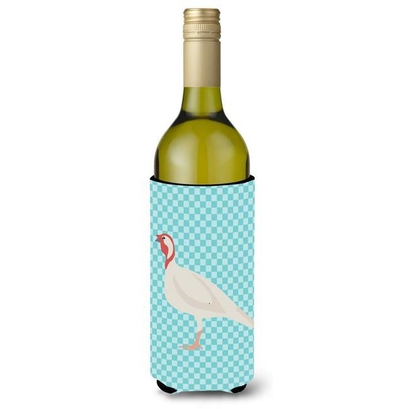 Picture of Carolines Treasures BB8163LITERK Beltsville Small White Turkey Hen Blue Check Wine Bottle Beverge Insulator Hugger