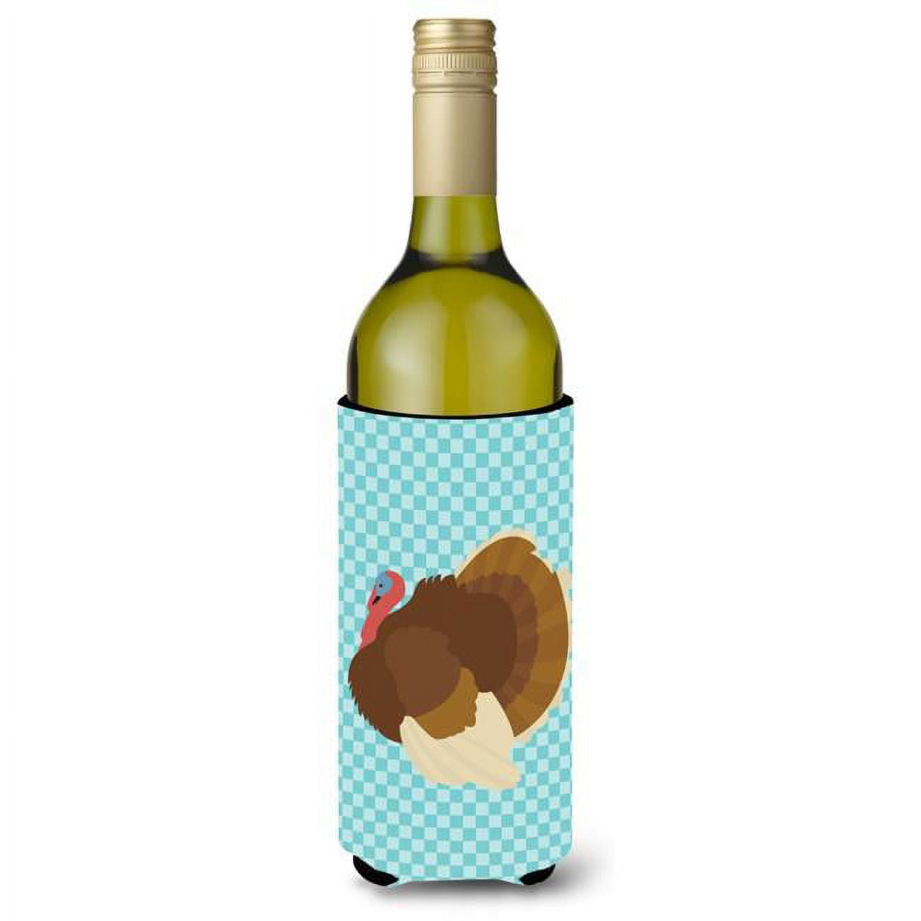 Picture of Carolines Treasures BB8164LITERK French Turkey Dindon Blue Check Wine Bottle Beverge Insulator Hugger