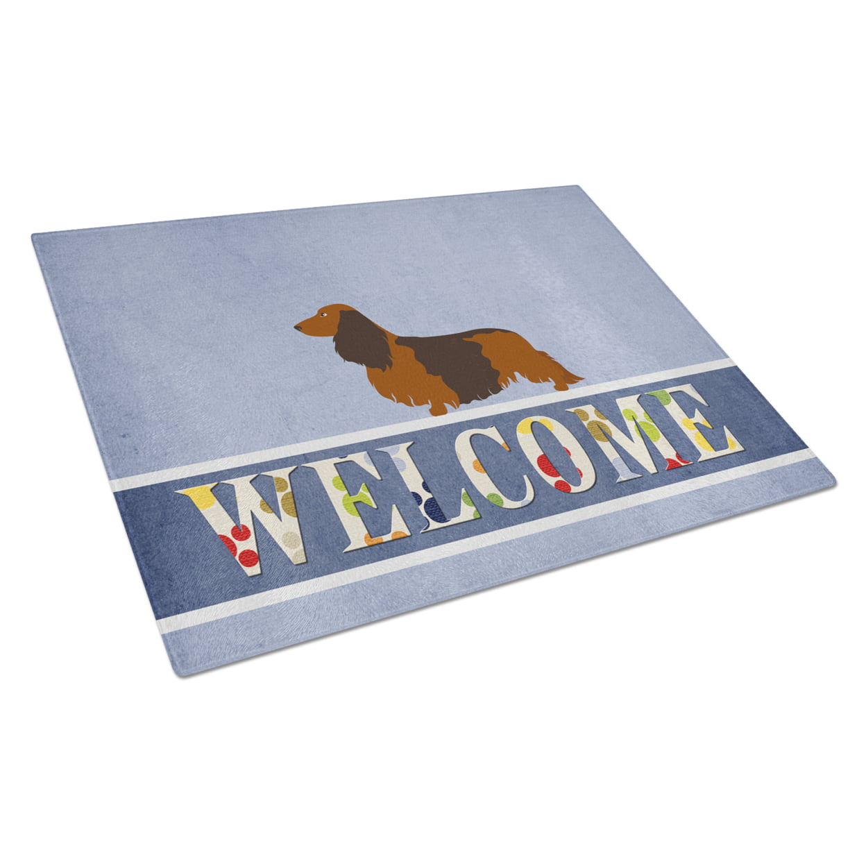 Longhaired Dachshund Welcome Glass Cutting Board - Large