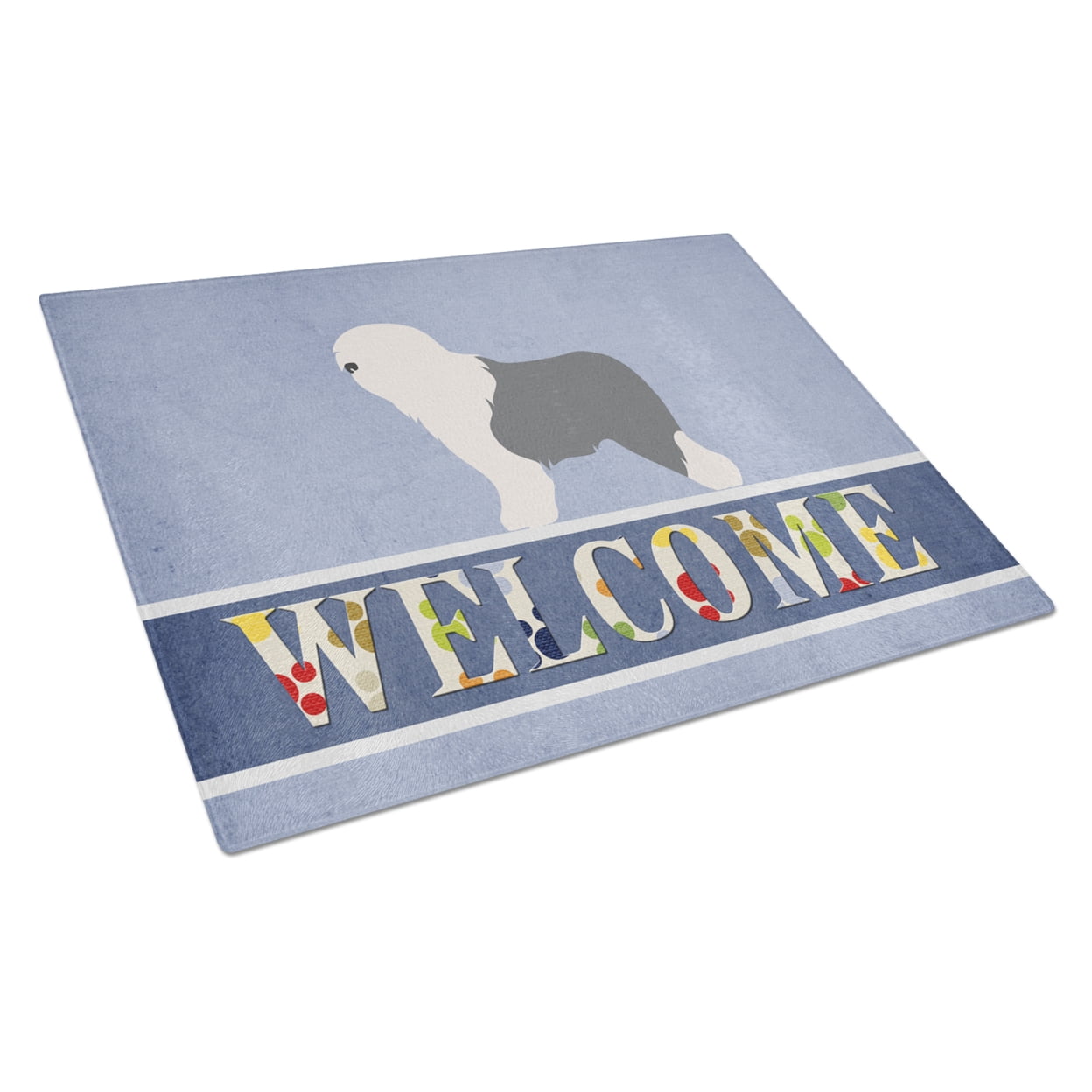 BB8294LCB Old English Sheepdog Bobtail Glass Cutting Board - Large