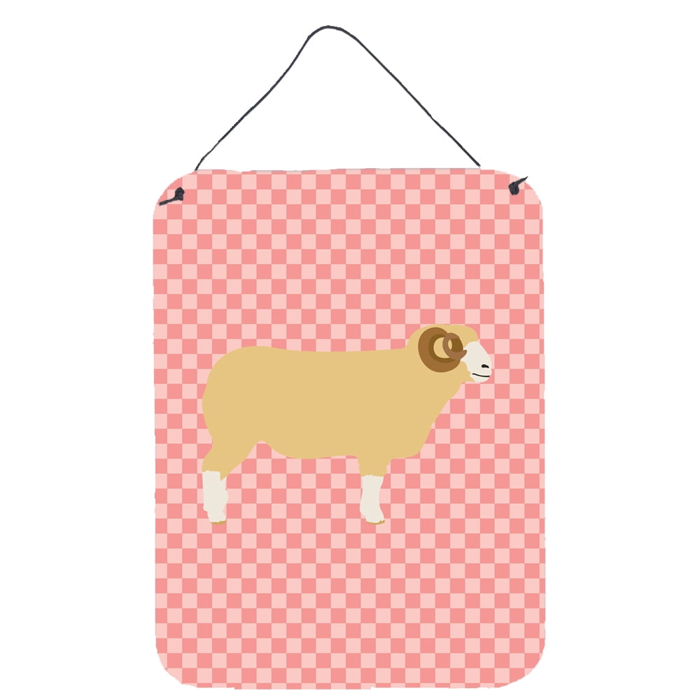 Picture of Carolines Treasures BB7980DS1216 Horned Dorset Sheep Pink Check Wall or Door Hanging Prints