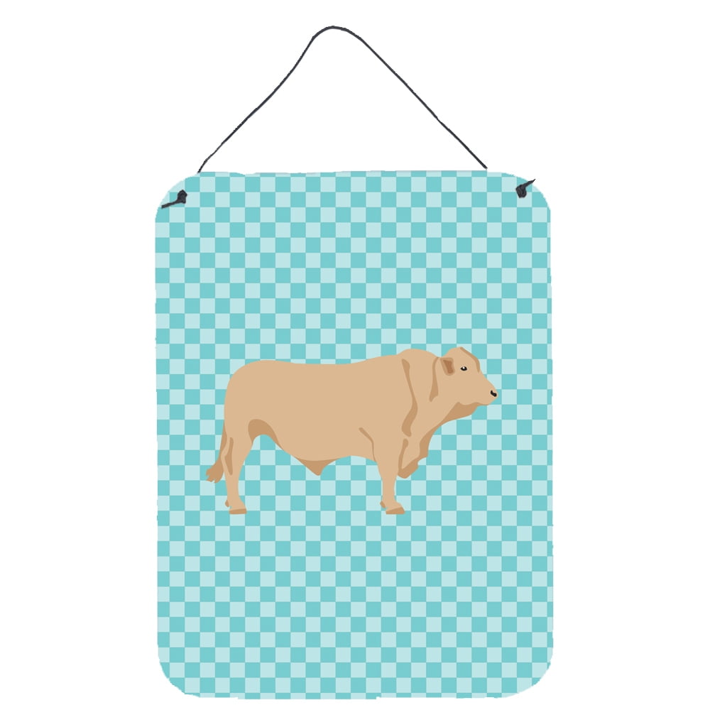 Picture of Carolines Treasures BB8000DS1216 Charolais Cow Blue Check Wall or Door Hanging Prints