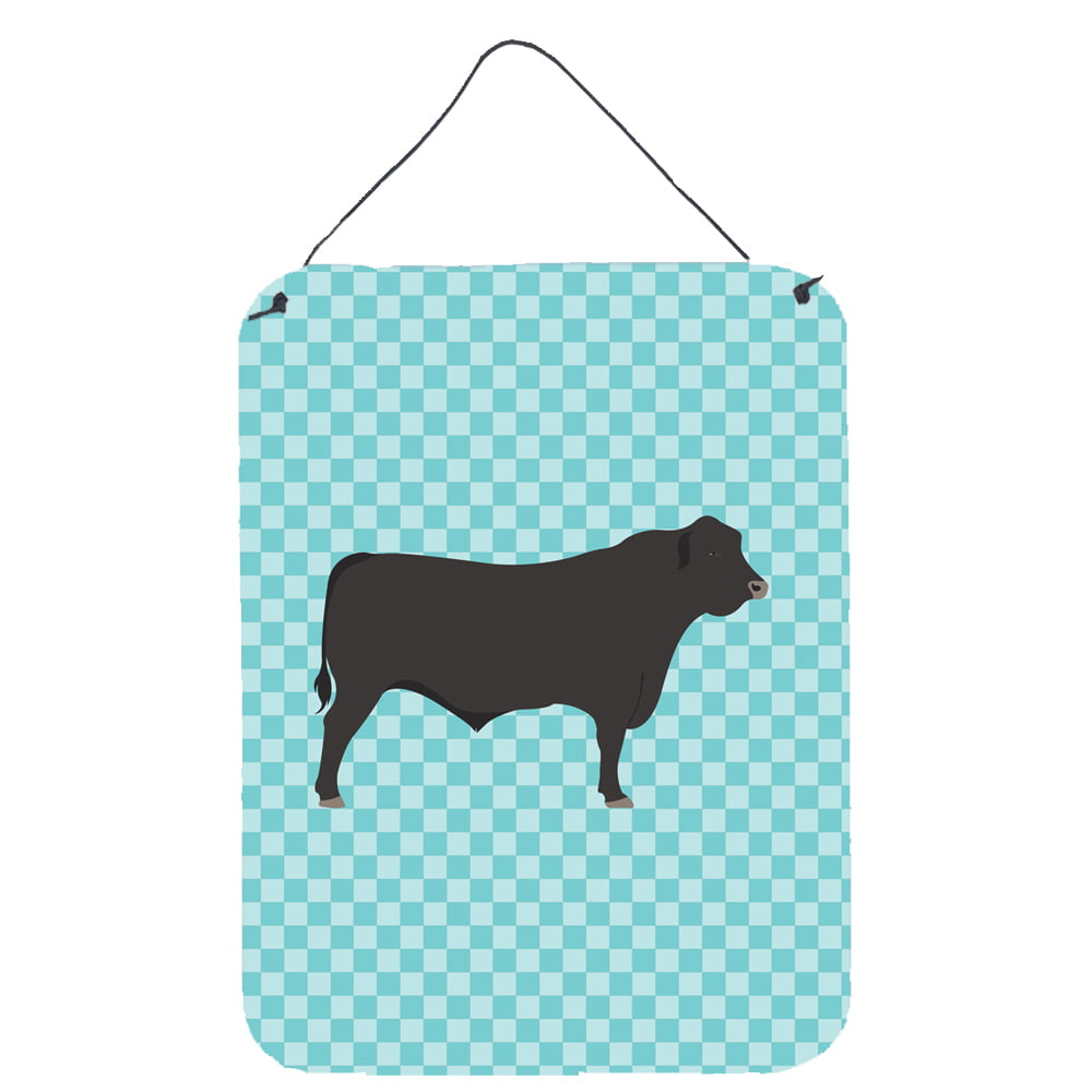 Picture of Carolines Treasures BB8002DS1216 Black Angus Cow Blue Check Wall or Door Hanging Prints