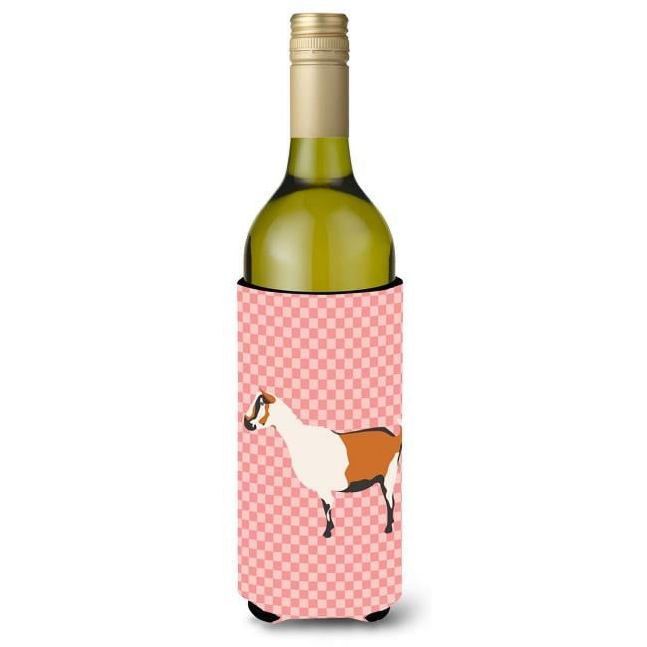 Picture of Carolines Treasures BB7880LITERK Alpine Goat Pink Check Wine Bottle Beverge Insulator Hugger