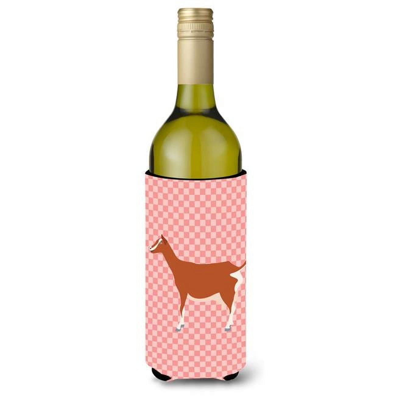 Picture of Carolines Treasures BB7881LITERK Toggenburger Goat Pink Check Wine Bottle Beverge Insulator Hugger