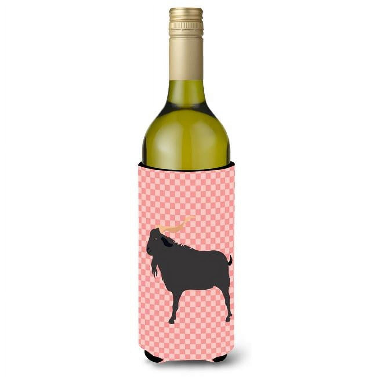 Picture of Carolines Treasures BB7882LITERK Verata Goat Pink Check Wine Bottle Beverge Insulator Hugger