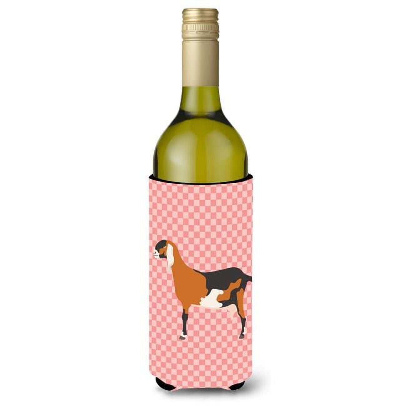 Picture of Carolines Treasures BB7883LITERK Anglo-nubian Nubian Goat Pink Check Wine Bottle Beverge Insulator Hugger