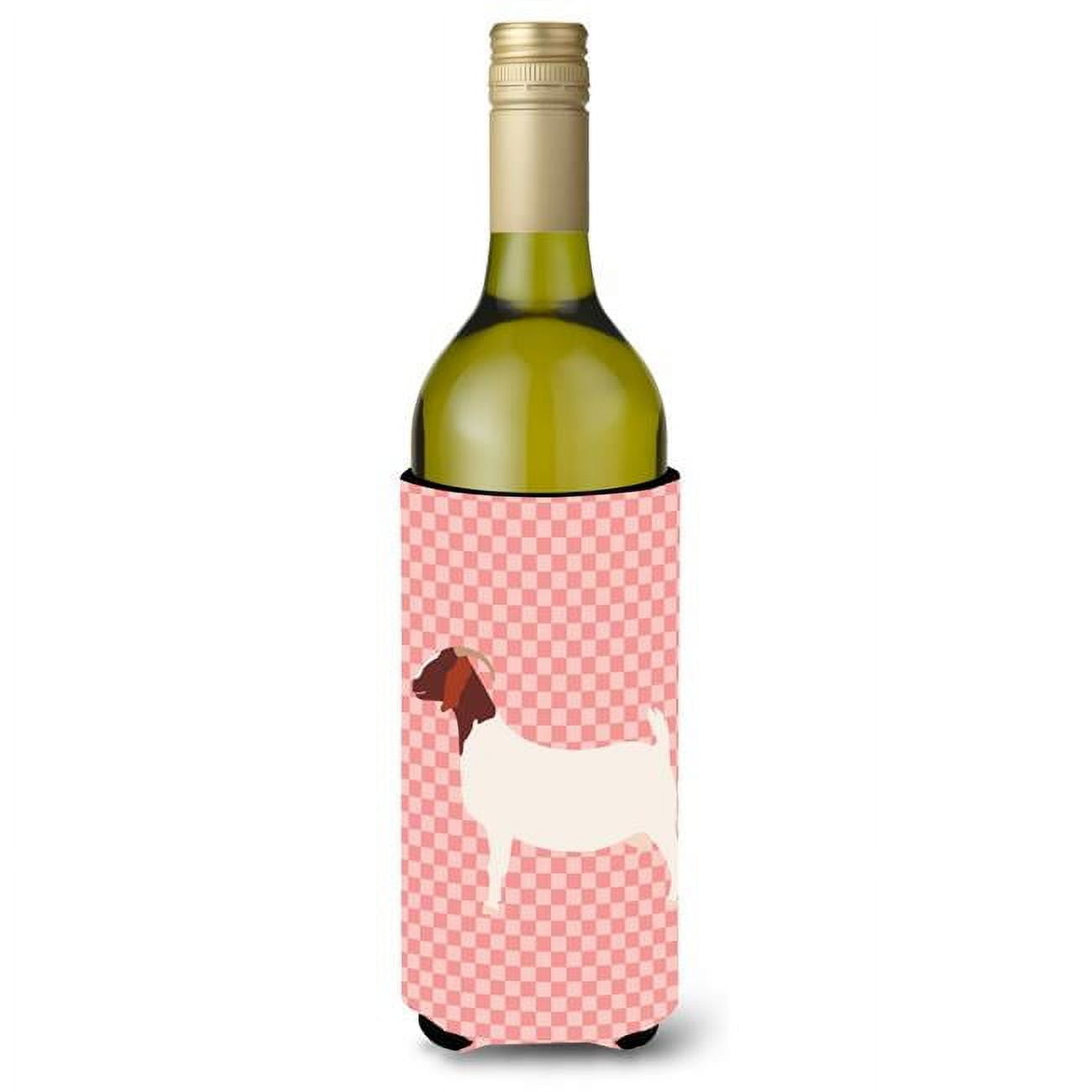 Picture of Carolines Treasures BB7886LITERK Boer Goat Pink Check Wine Bottle Beverge Insulator Hugger