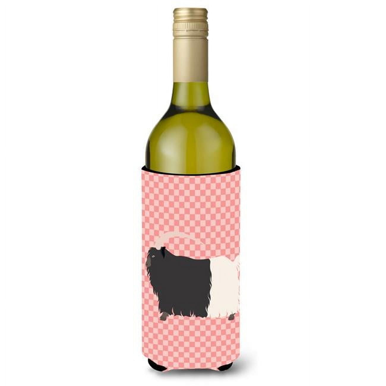 Picture of Carolines Treasures BB7887LITERK Welsh Black-Necked Goat Pink Check Wine Bottle Beverge Insulator Hugger