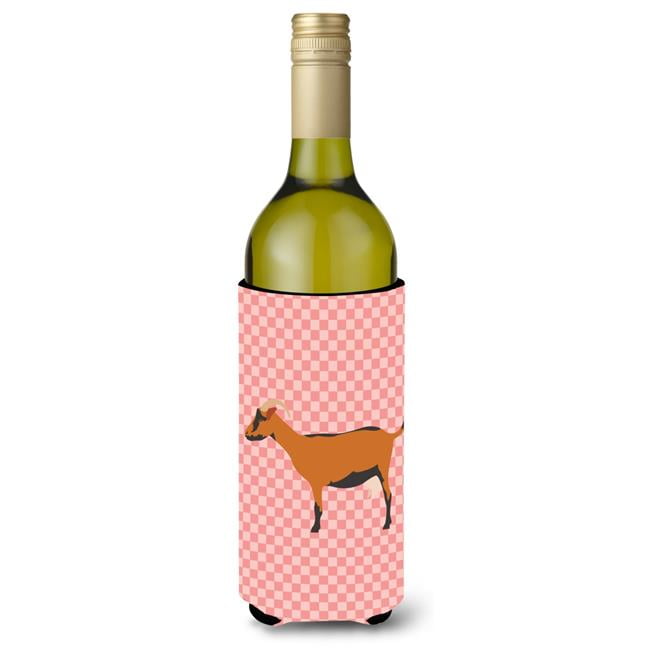 Picture of Carolines Treasures BB7888LITERK Oberhasli Goat Pink Check Wine Bottle Beverge Insulator Hugger