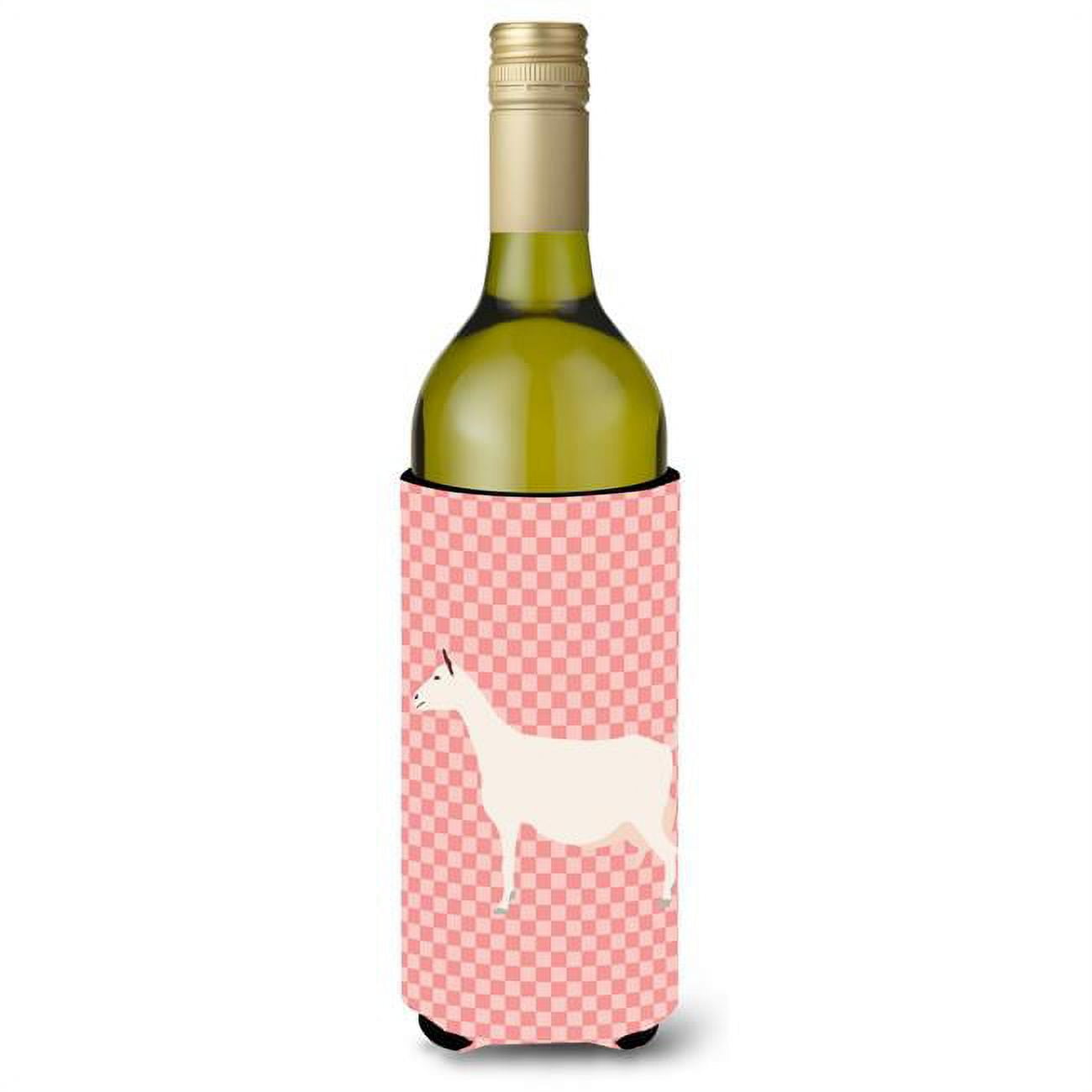 Picture of Carolines Treasures BB7889LITERK Saanen Goat Pink Check Wine Bottle Beverge Insulator Hugger