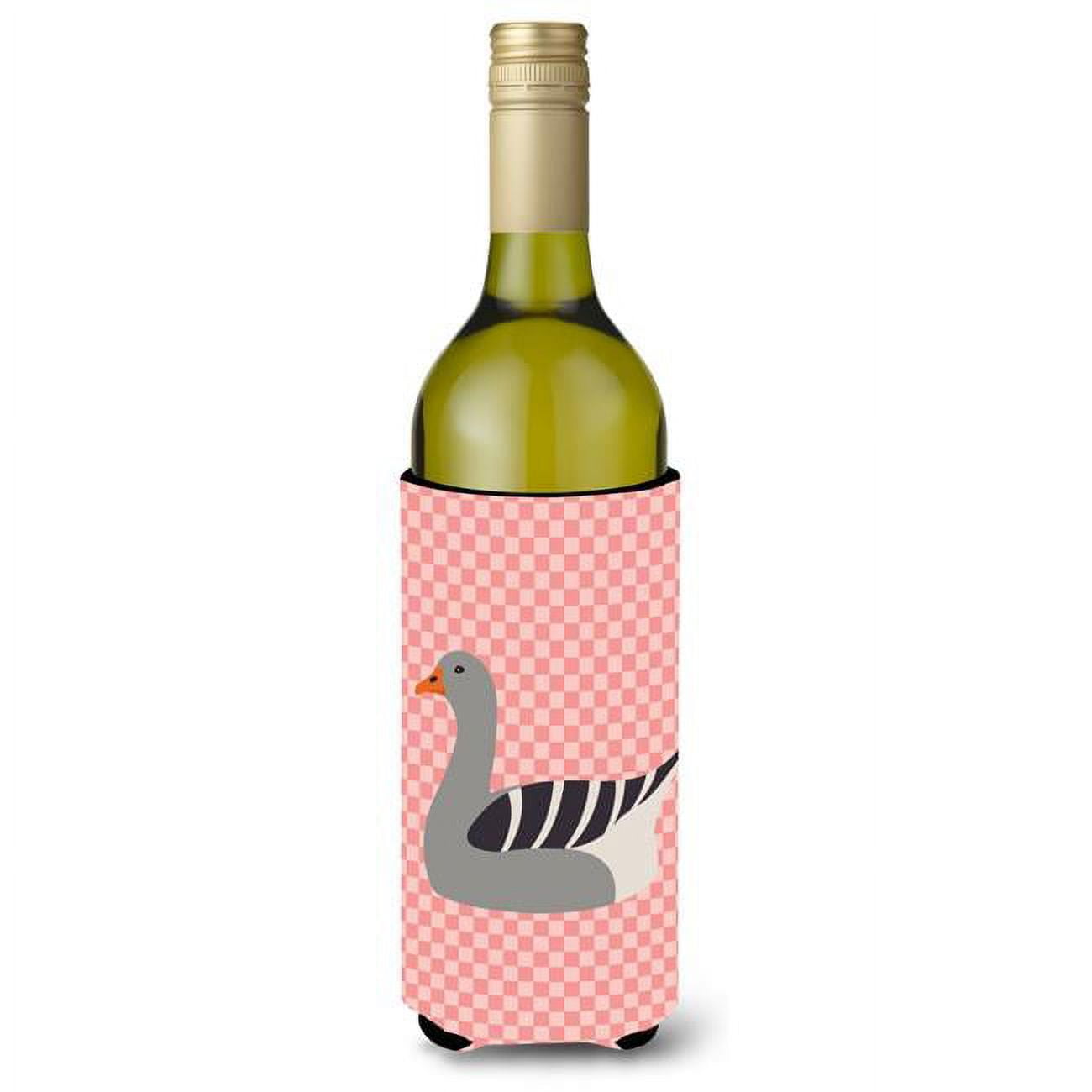 Picture of Carolines Treasures BB7893LITERK Pilgrim Goose Pink Check Wine Bottle Beverge Insulator Hugger