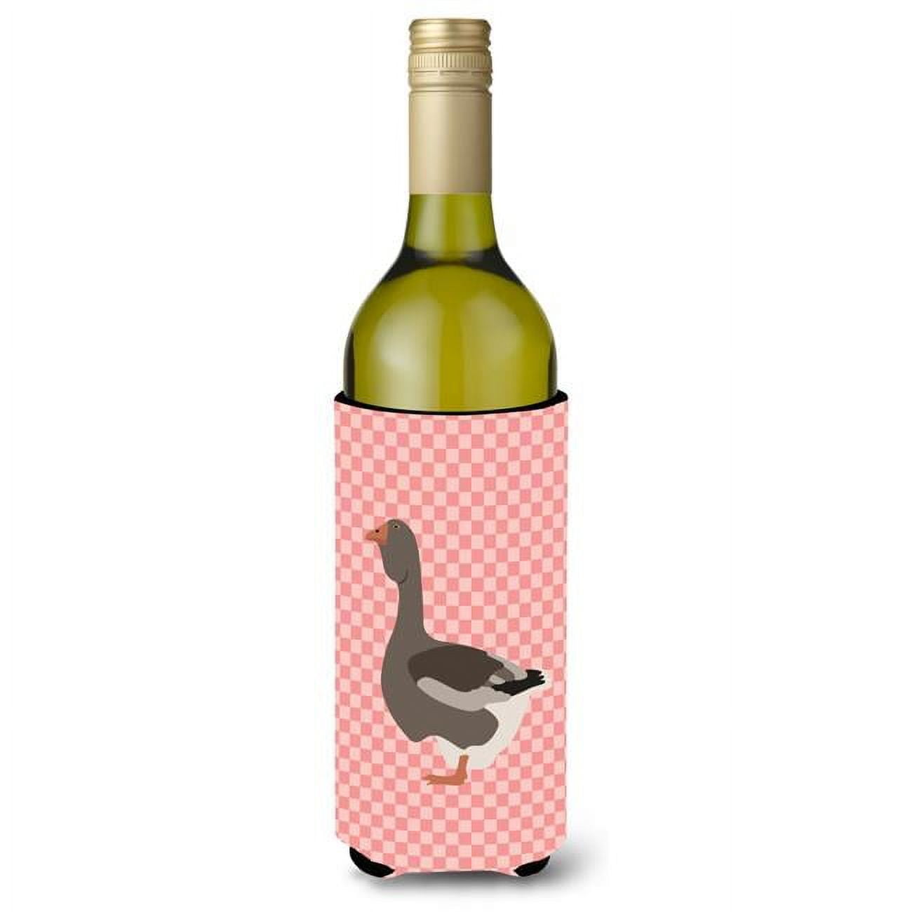 Picture of Carolines Treasures BB7897LITERK Toulouse Goose Pink Check Wine Bottle Beverge Insulator Hugger