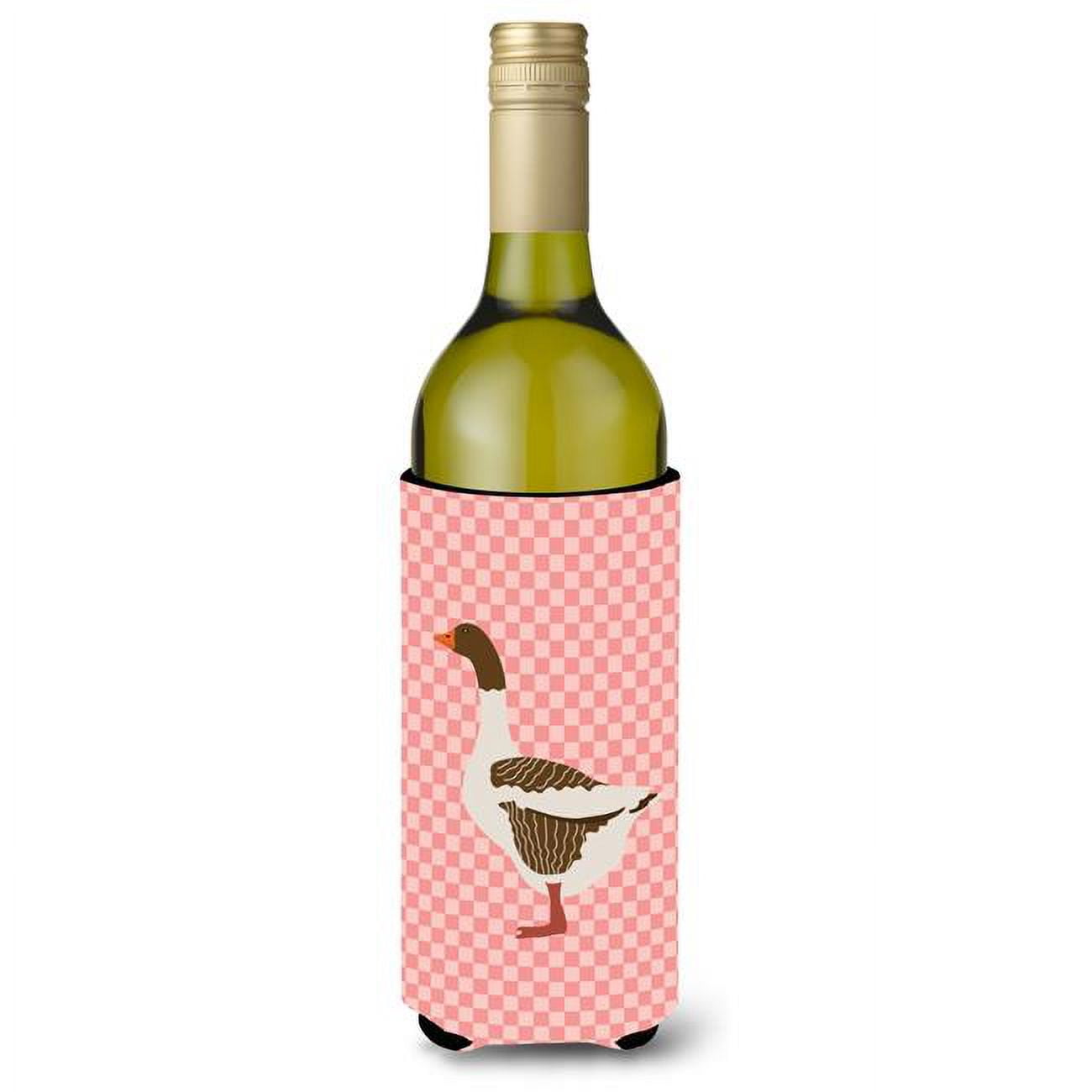 Picture of Carolines Treasures BB7903LITERK Pomeranian Rogener Goose Pink Check Wine Bottle Beverge Insulator Hugger
