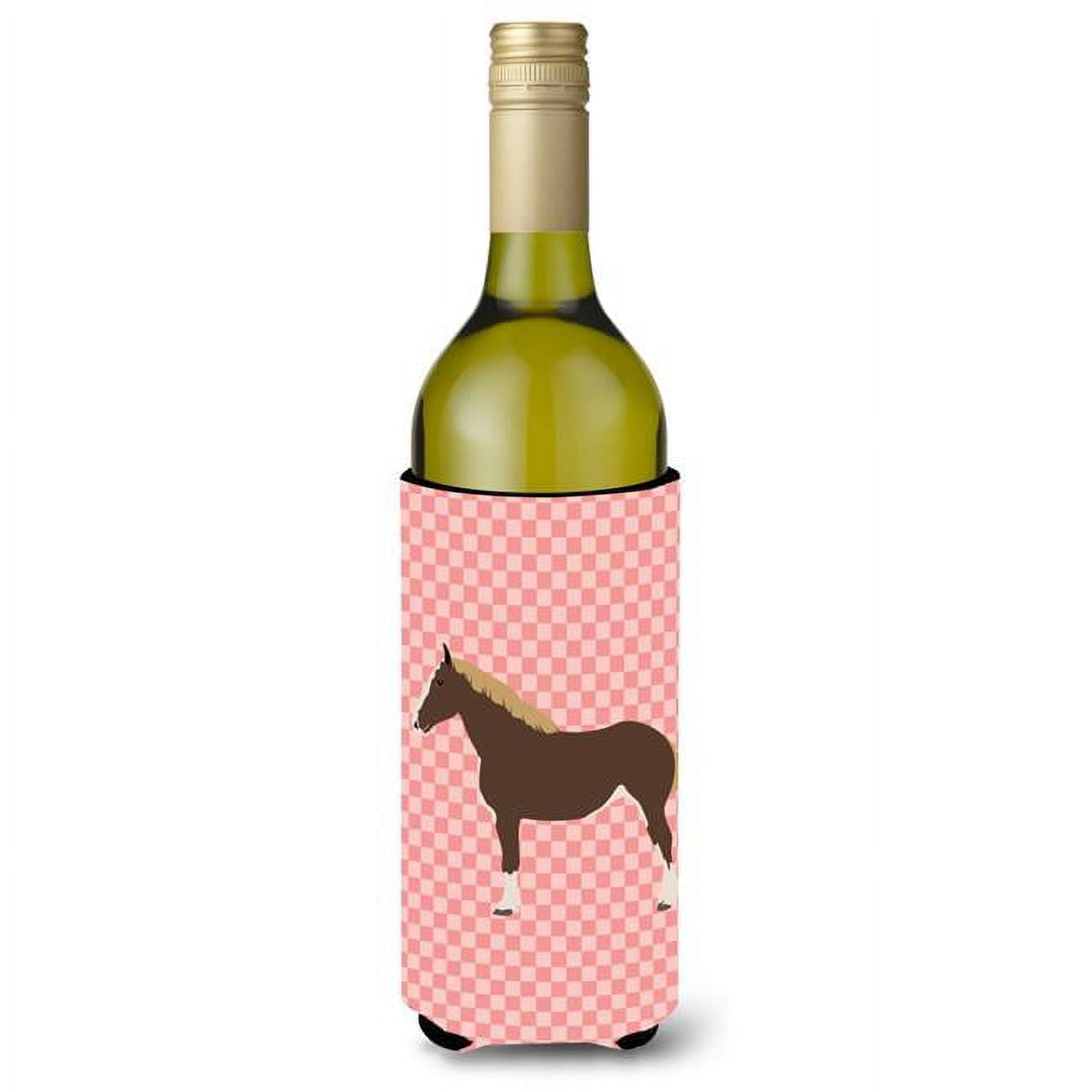 Picture of Carolines Treasures BB7906LITERK Percheron Horse Pink Check Wine Bottle Beverge Insulator Hugger