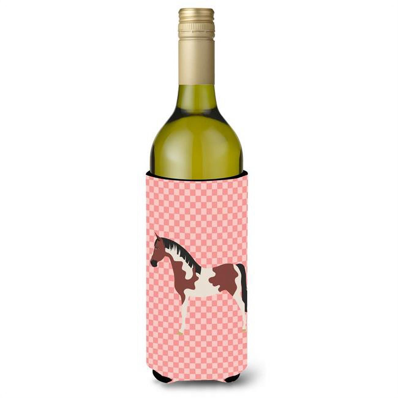 Picture of Carolines Treasures BB7907LITERK Pinto Horse Pink Check Wine Bottle Beverge Insulator Hugger