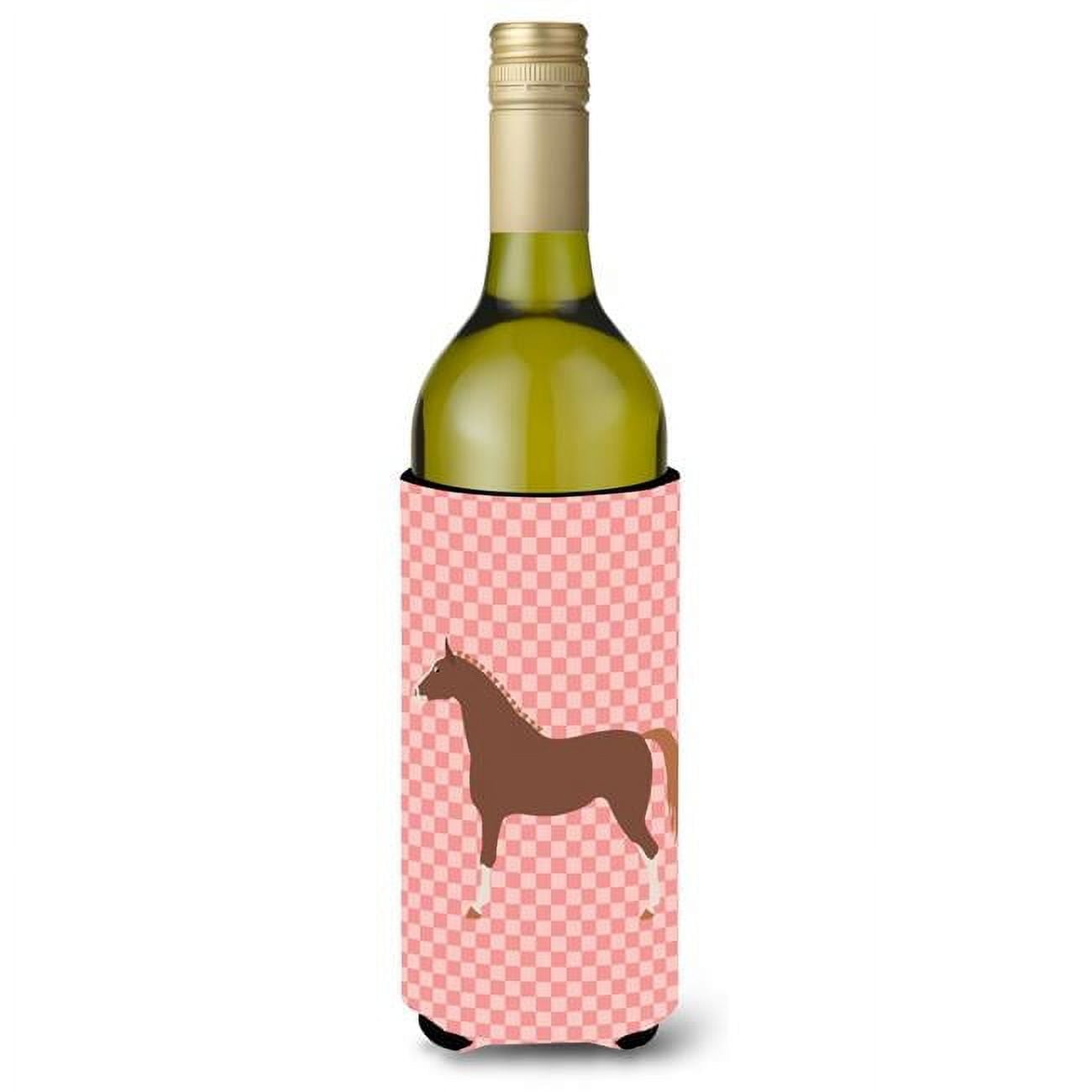 Picture of Carolines Treasures BB7909LITERK Hannoverian Horse Pink Check Wine Bottle Beverge Insulator Hugger