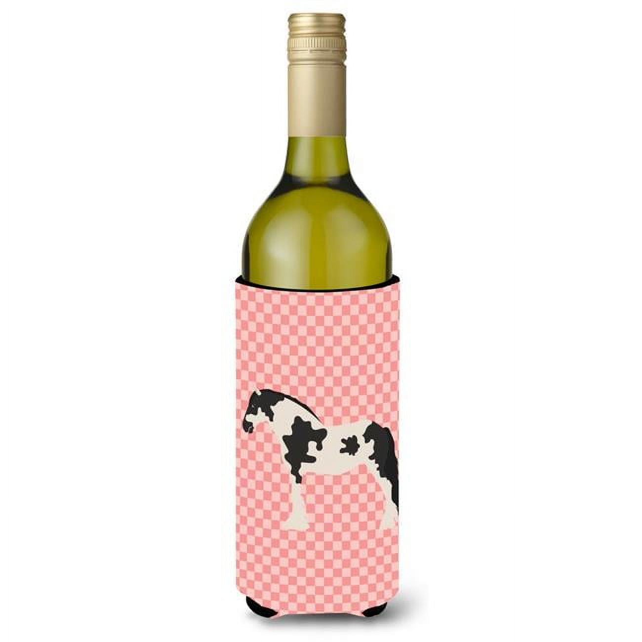 Picture of Carolines Treasures BB7912LITERK Cyldesdale Horse Pink Check Wine Bottle Beverge Insulator Hugger