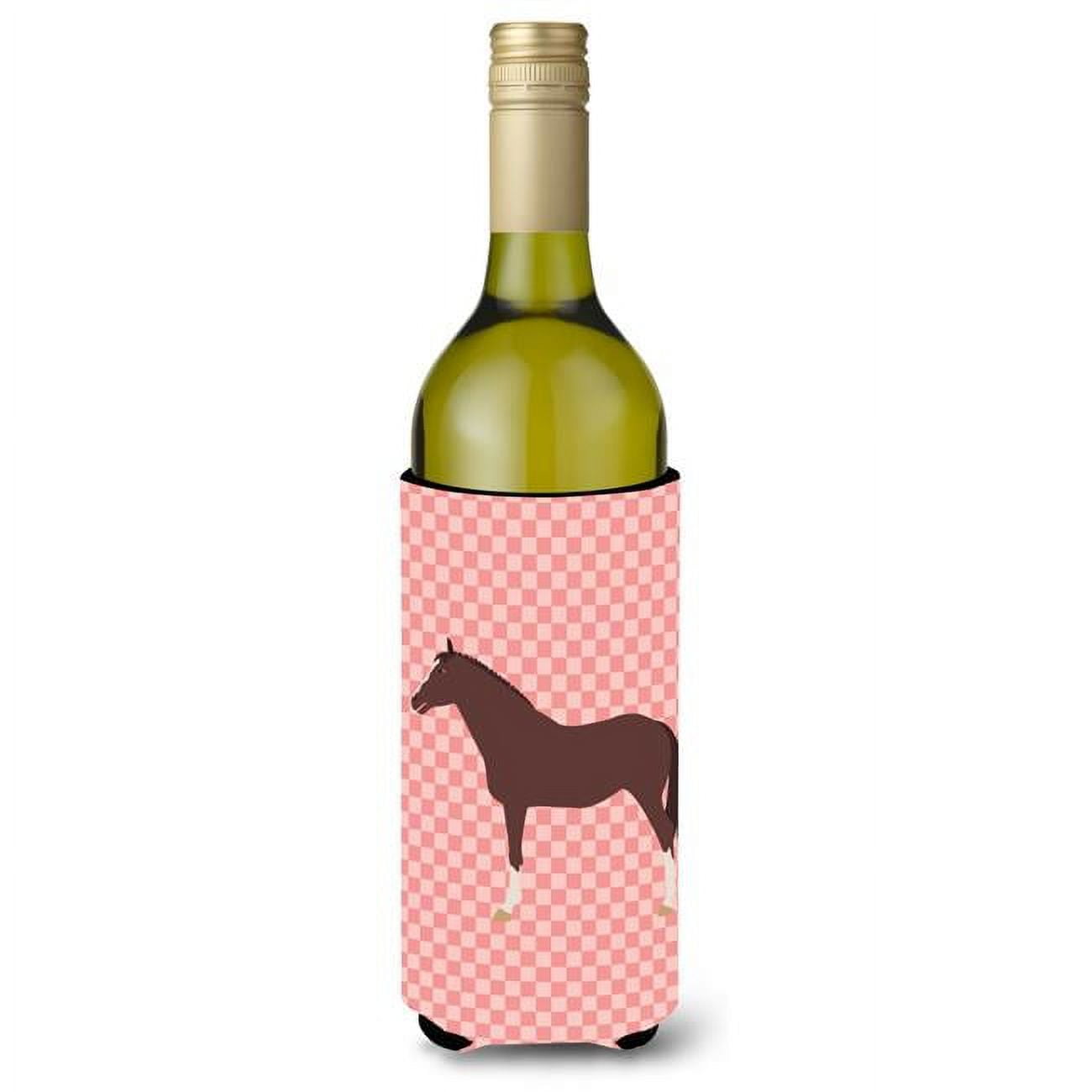Picture of Carolines Treasures BB7913LITERK English Thoroughbred Horse Pink Check Wine Bottle Beverge Insulator Hugger