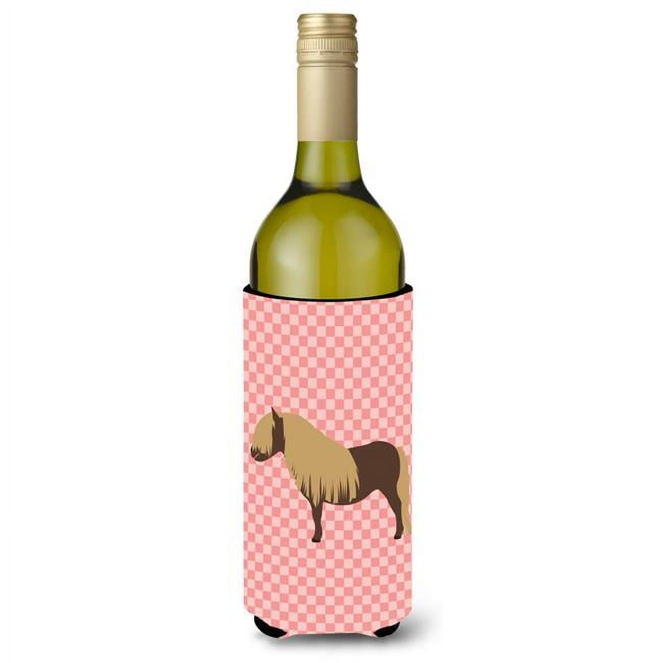 Picture of Carolines Treasures BB7914LITERK Shetland Pony Horse Pink Check Wine Bottle Beverge Insulator Hugger