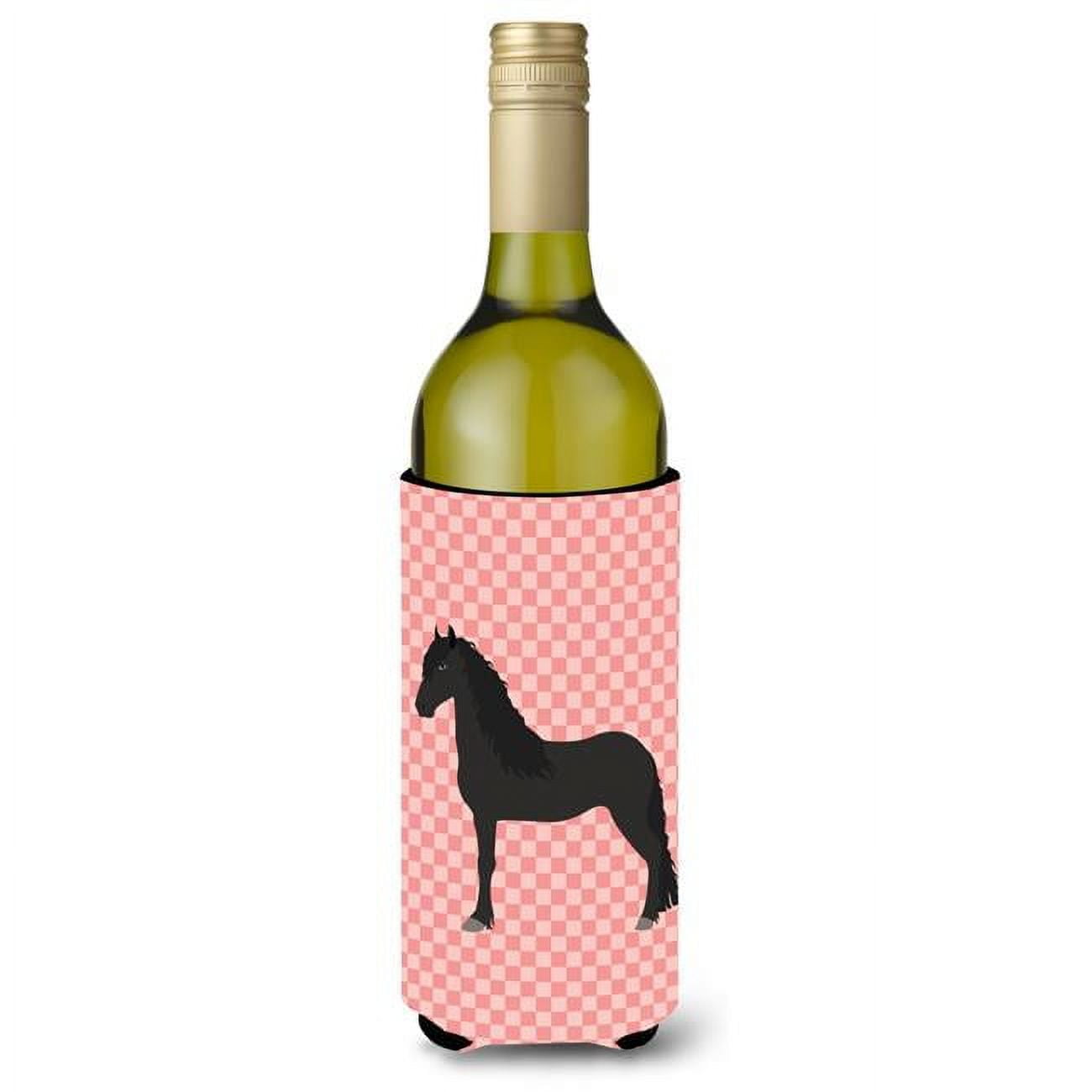 Picture of Carolines Treasures BB7915LITERK Friesian Horse Pink Check Wine Bottle Beverge Insulator Hugger