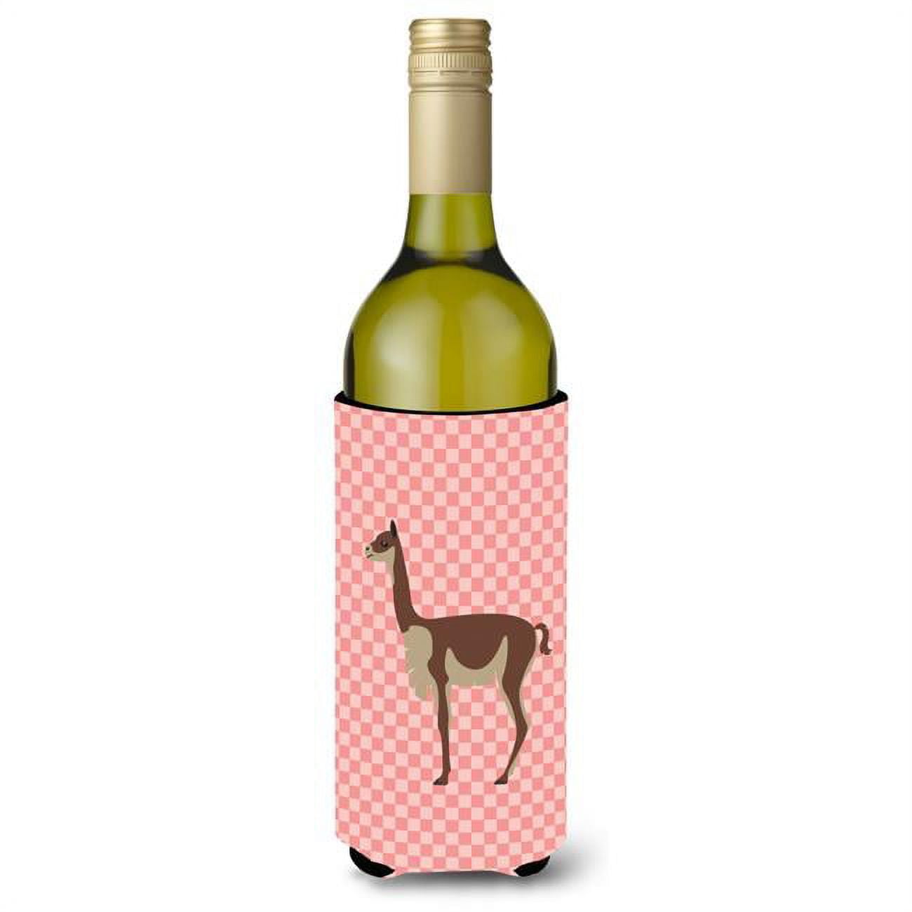 Picture of Carolines Treasures BB7917LITERK Vicugna or Vicuna Pink Check Wine Bottle Beverge Insulator Hugger