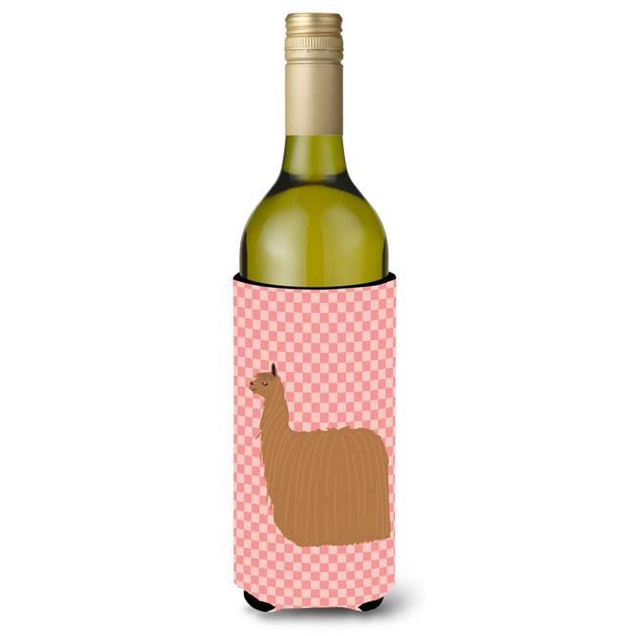 Picture of Carolines Treasures BB7920LITERK Alpaca Suri Pink Check Wine Bottle Beverge Insulator Hugger