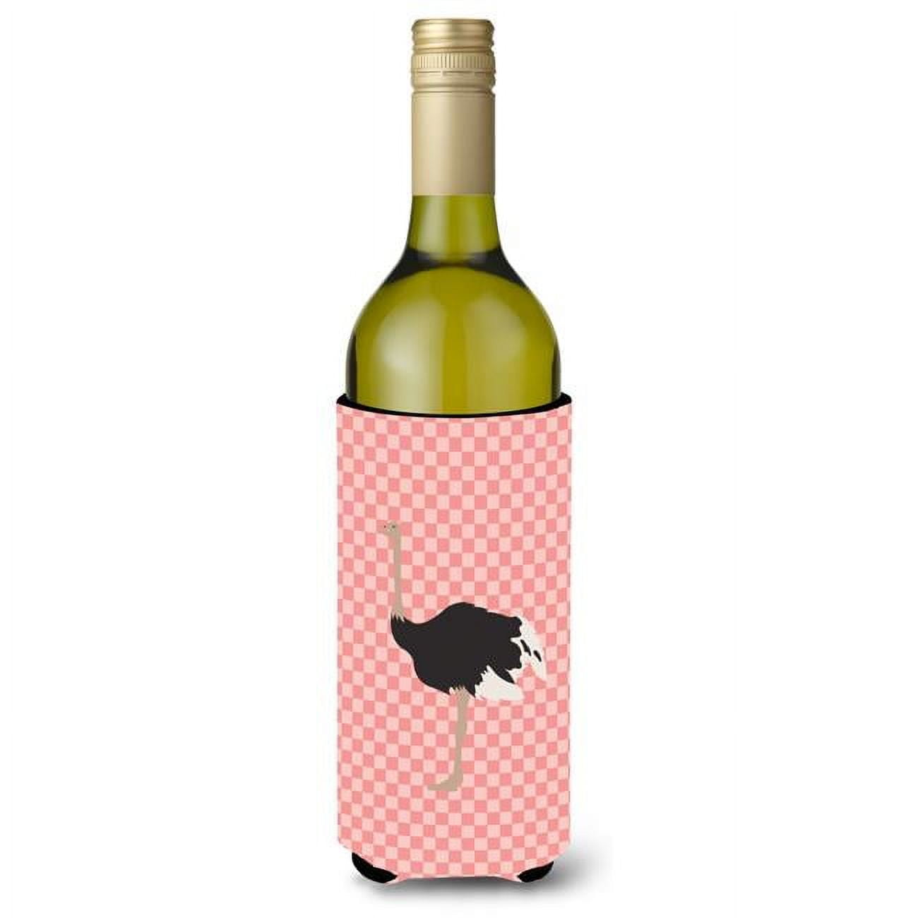 Picture of Carolines Treasures BB7924LITERK Common Ostrich Pink Check Wine Bottle Beverge Insulator Hugger