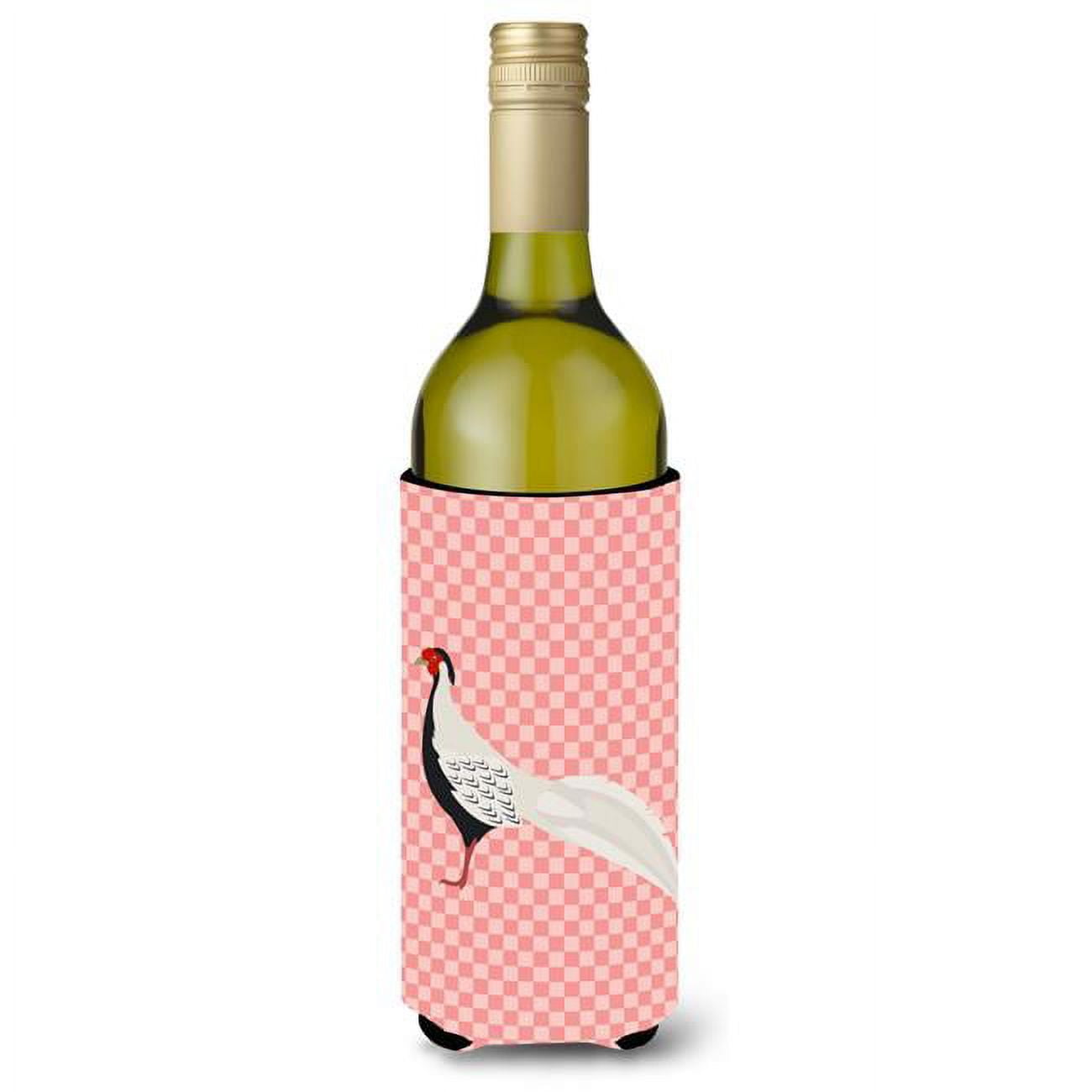 Picture of Carolines Treasures BB7929LITERK Silver Pheasant Pink Check Wine Bottle Beverge Insulator Hugger