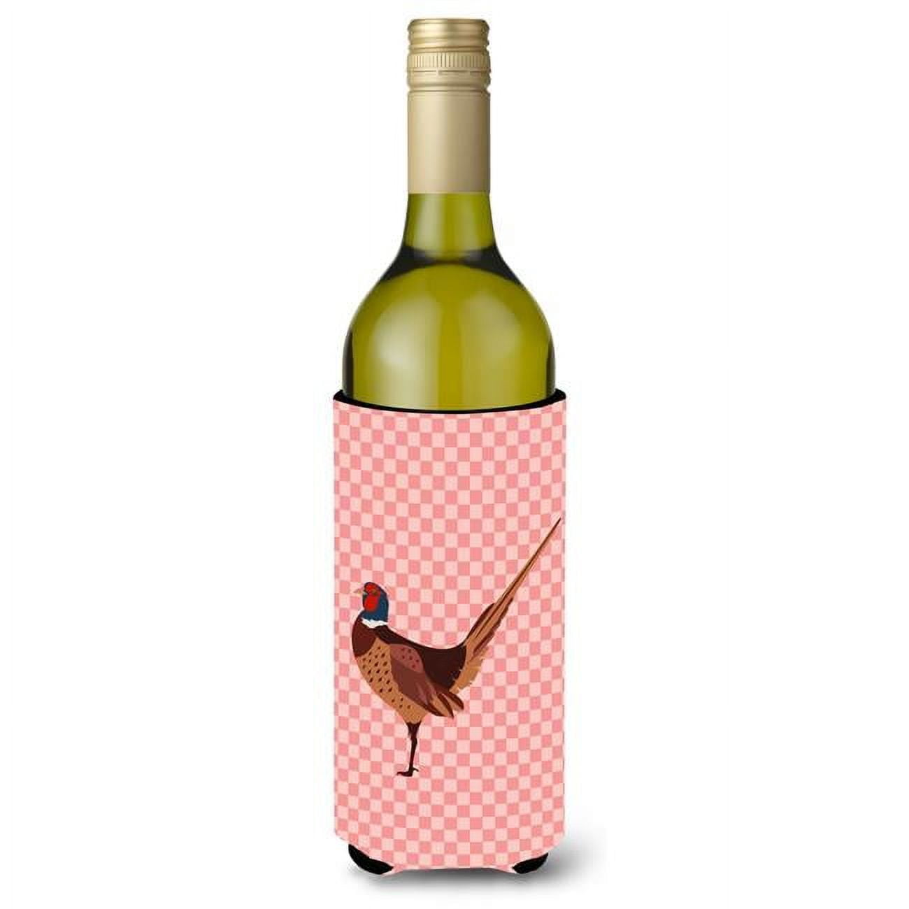 Picture of Carolines Treasures BB7930LITERK Ring-necked Common Pheasant Pink Check Wine Bottle Beverge Insulator Hugger