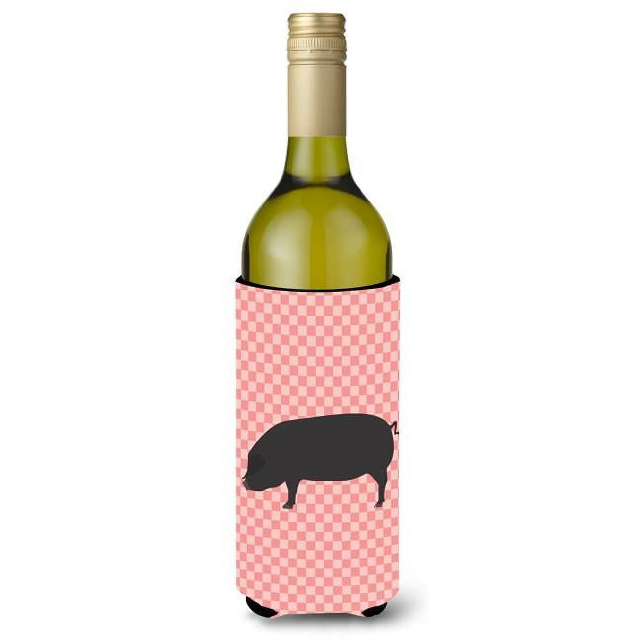 Picture of Carolines Treasures BB7931LITERK Devon Large Black Pig Pink Check Wine Bottle Beverge Insulator Hugger