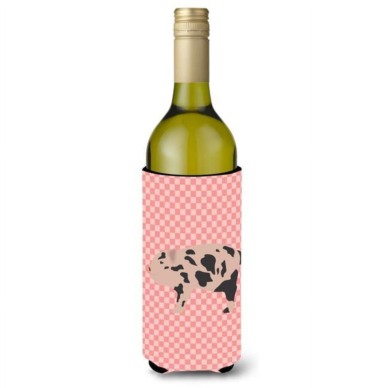 Picture of Carolines Treasures BB7935LITERK Mini Miniature Pig Pink Check Wine Bottle Beverge Insulator Hugger