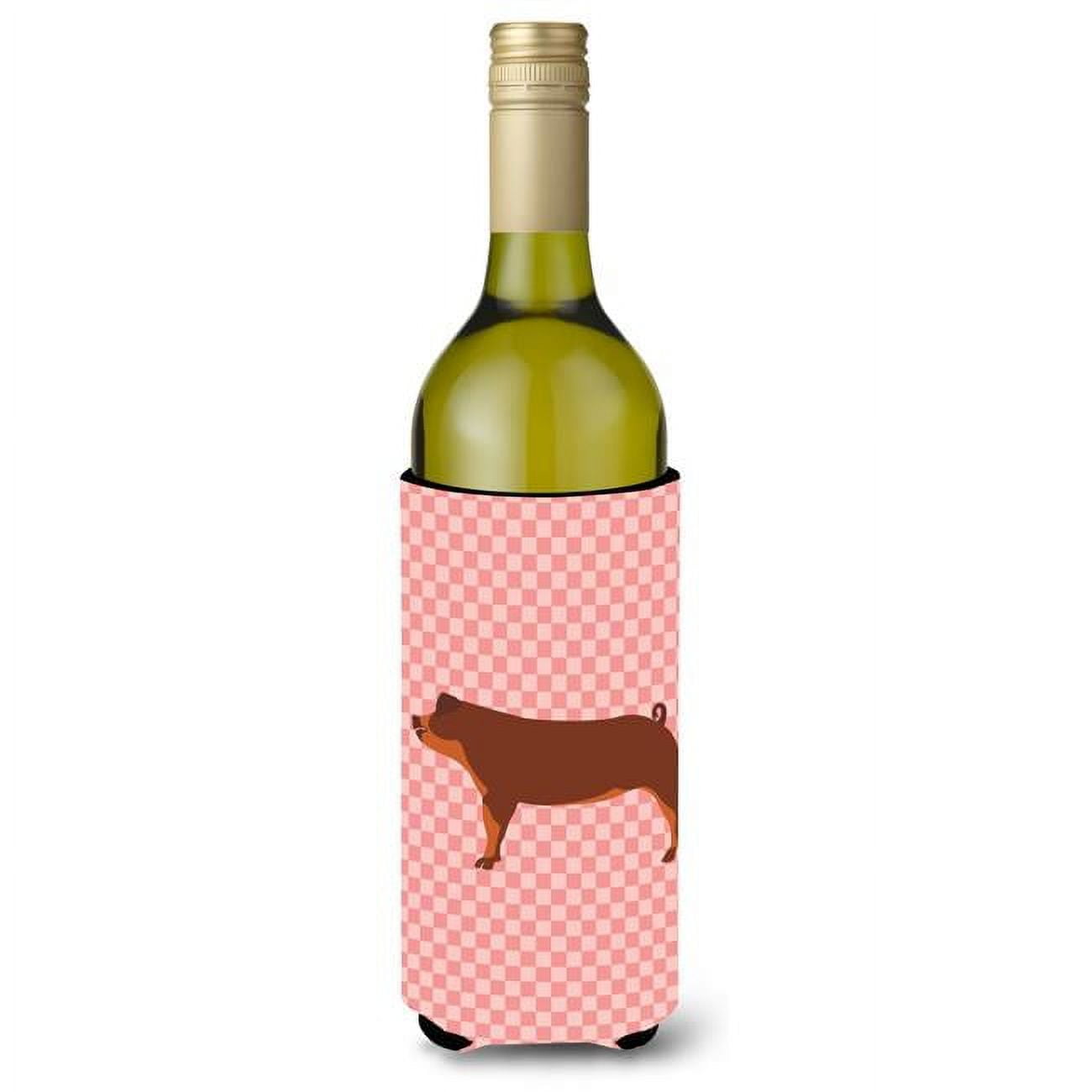 Picture of Carolines Treasures BB7942LITERK Duroc Pig Pink Check Wine Bottle Beverge Insulator Hugger