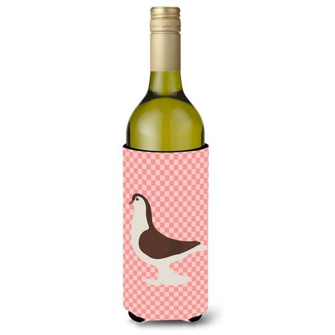 Picture of Carolines Treasures BB7943LITERK Large Pigeon Pink Check Wine Bottle Beverge Insulator Hugger