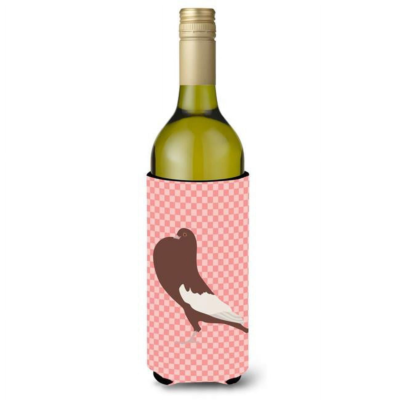 Picture of Carolines Treasures BB7954LITERK English Pouter Pigeon Pink Check Wine Bottle Beverge Insulator Hugger