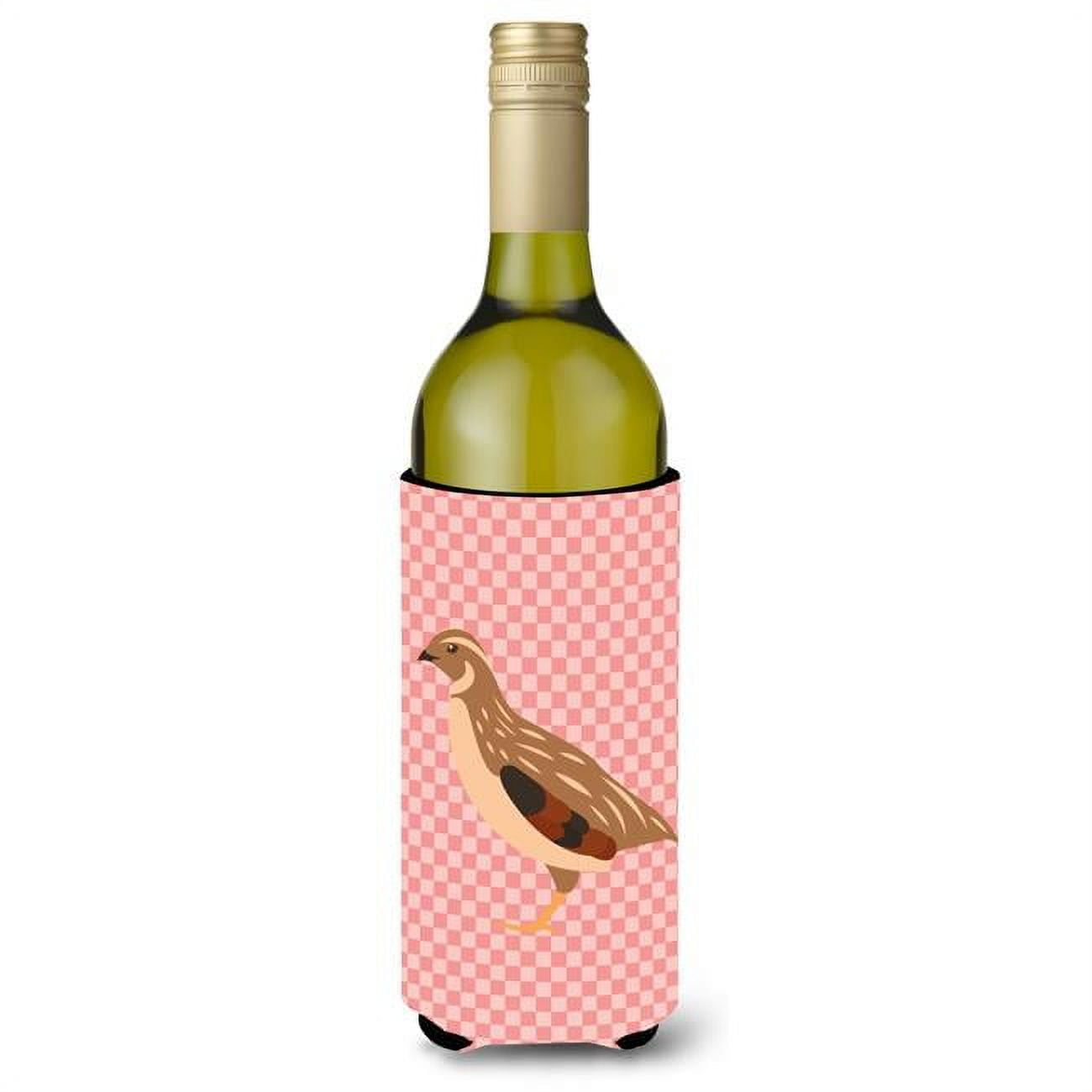 Picture of Carolines Treasures BB7955LITERK Golden Phoenix Quail Pink Check Wine Bottle Beverge Insulator Hugger