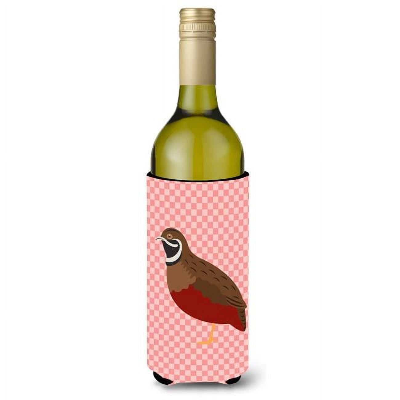 Picture of Carolines Treasures BB7956LITERK Chinese Painted or King Quail Pink Check Wine Bottle Beverge Insulator Hugger