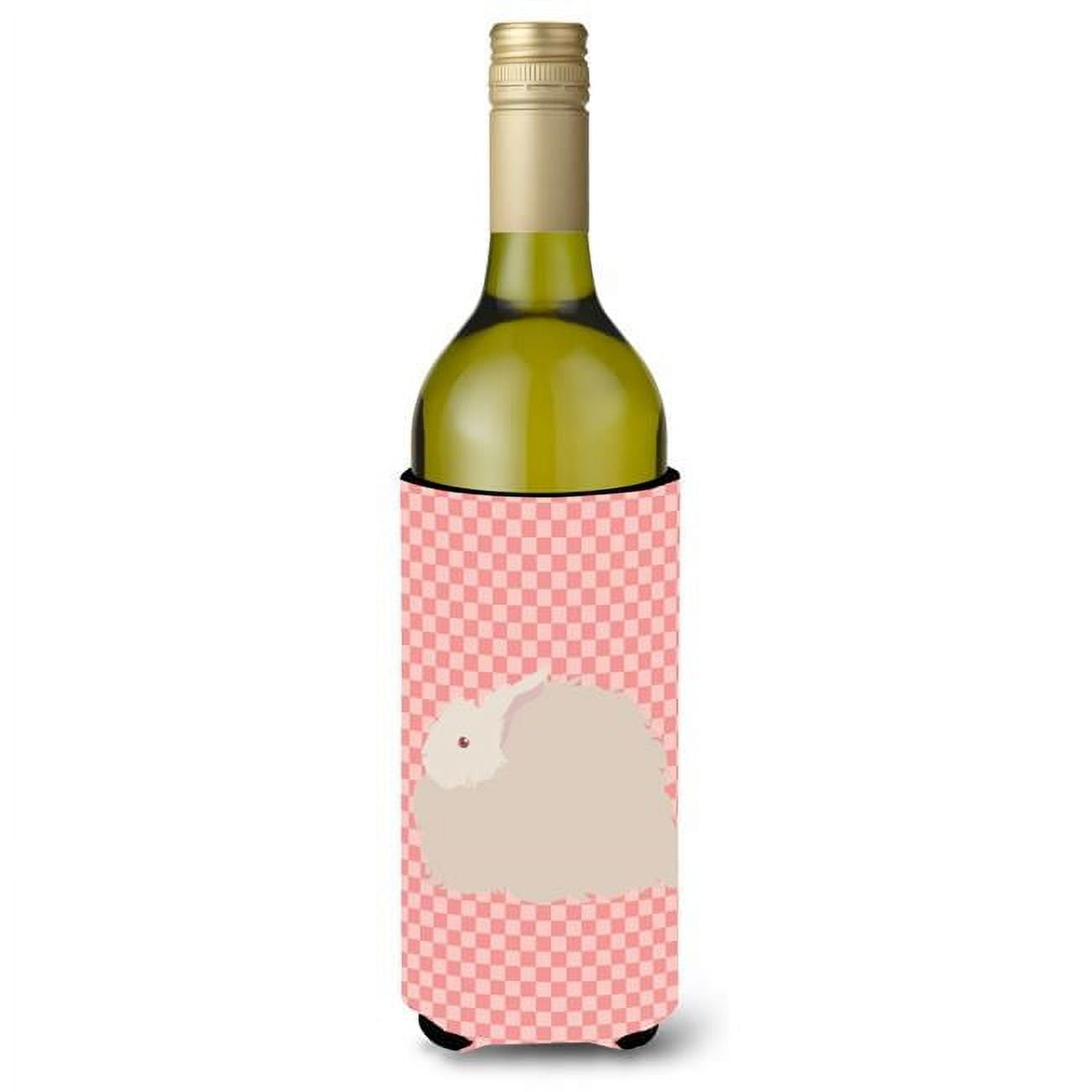 Picture of Carolines Treasures BB7959LITERK Fluffy Angora Rabbit Pink Check Wine Bottle Beverge Insulator Hugger