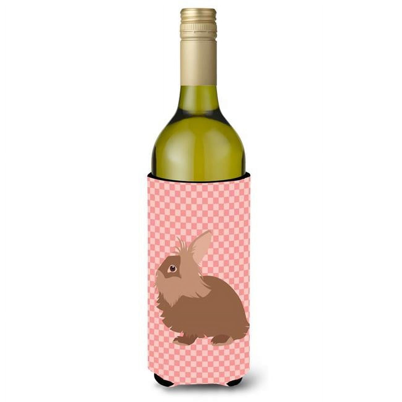 Picture of Carolines Treasures BB7960LITERK Lionhead Rabbit Pink Check Wine Bottle Beverge Insulator Hugger